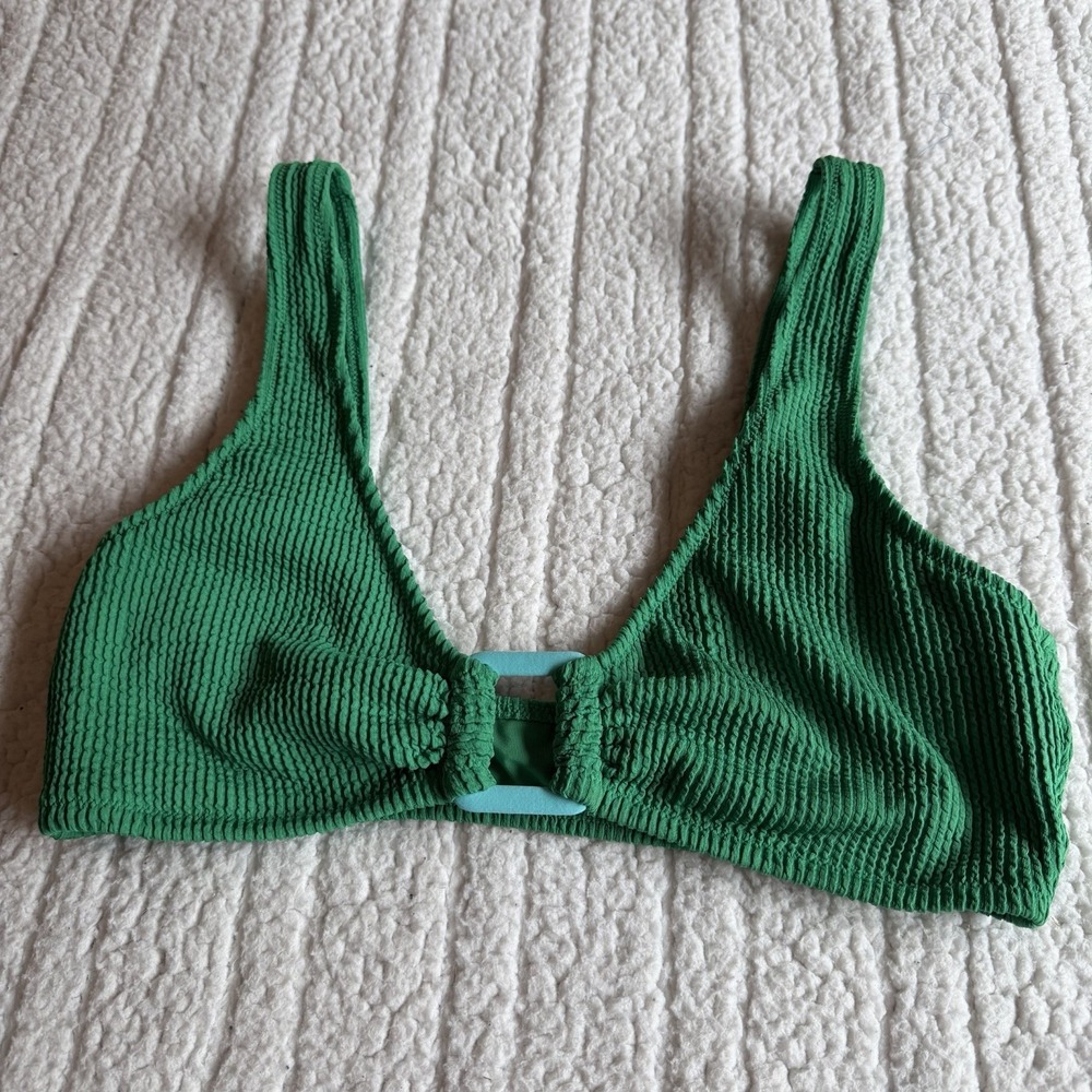 Aerie Crinkle Ring Wide Strap Scoop Bikini Top Women's Size XL Green Blue - Picture 2 of 6